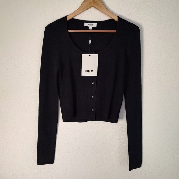 Billie the Label Sweaters - Billie the Label Sheryl Scoop Neck Stretch Black Cardigan Sweater Size Small